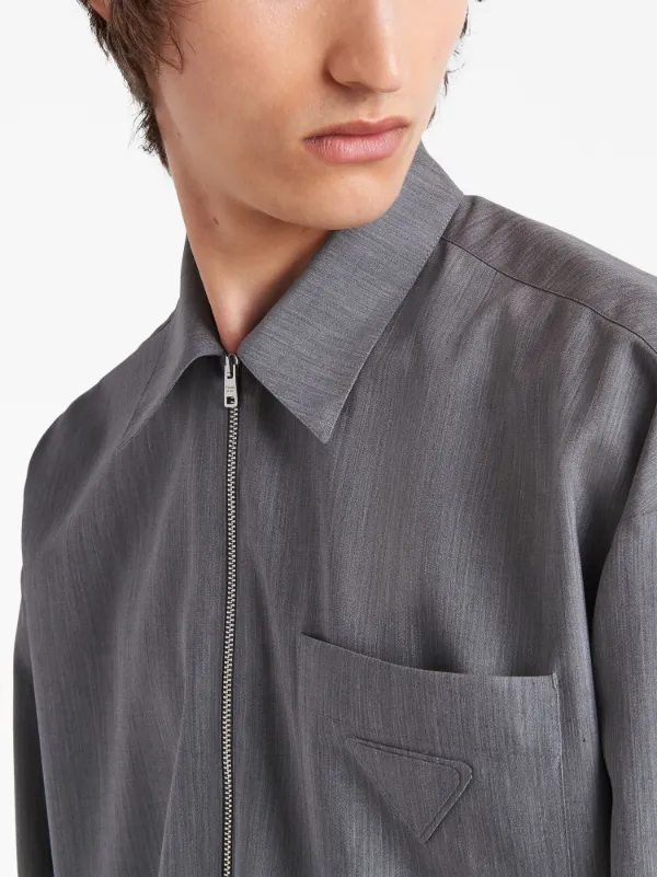 Prada triangle-logo zip-up shirt - Farfetch