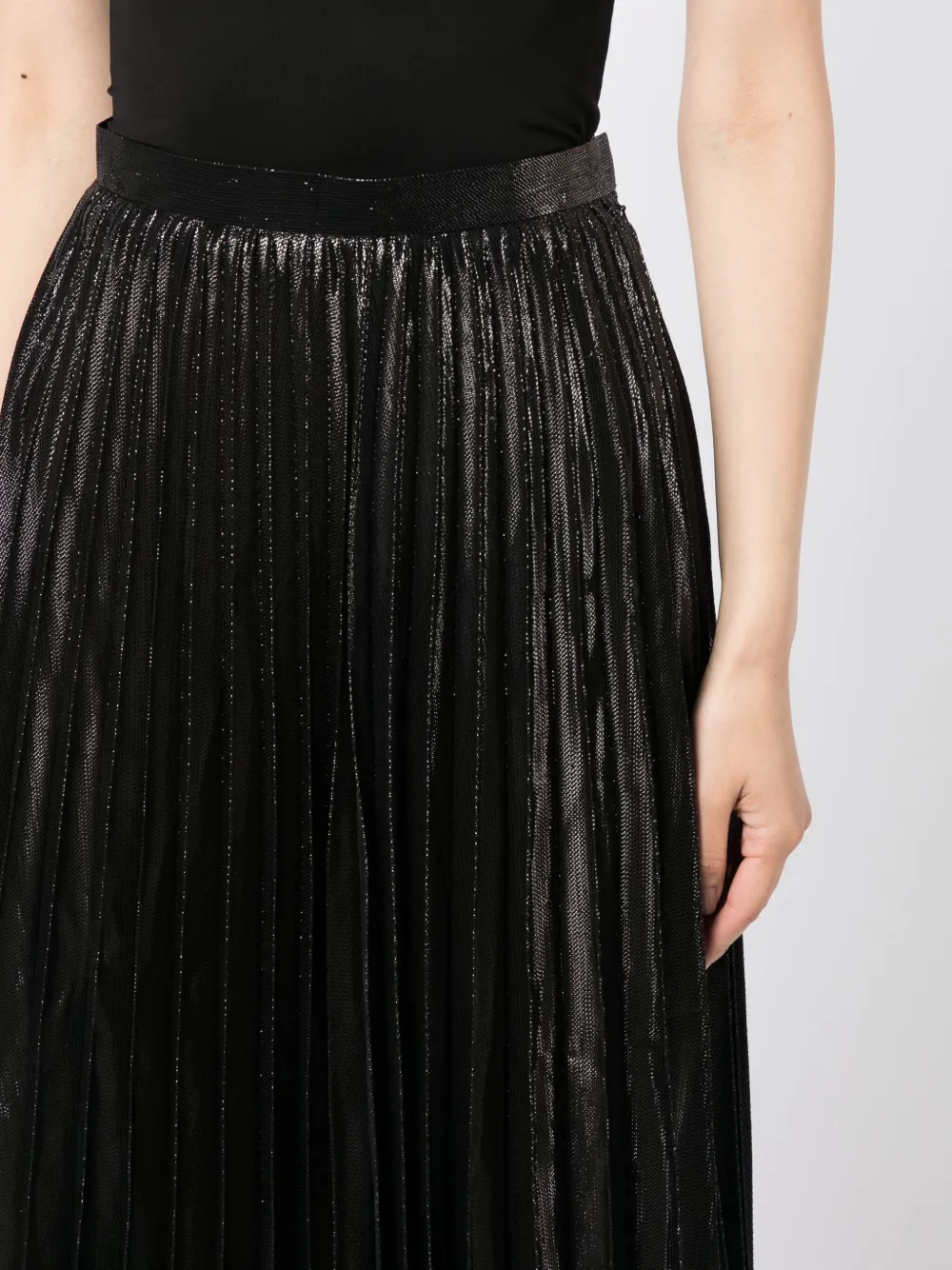 Shop Junya Watanabe Metallic-threading Pleated Skirt In Black