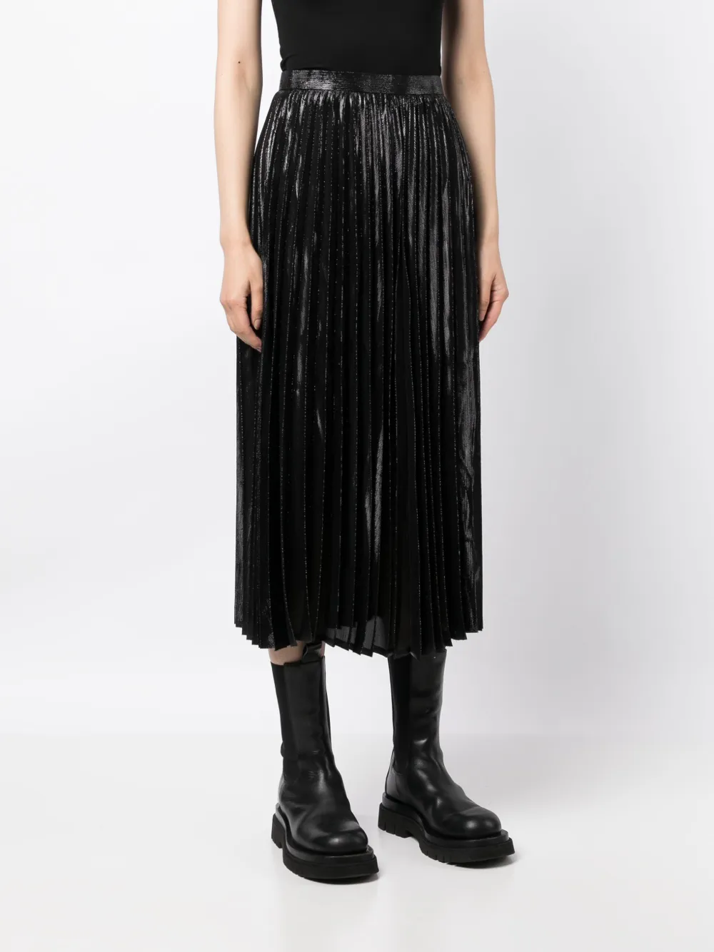 Shop Junya Watanabe Metallic-threading Pleated Skirt In Black