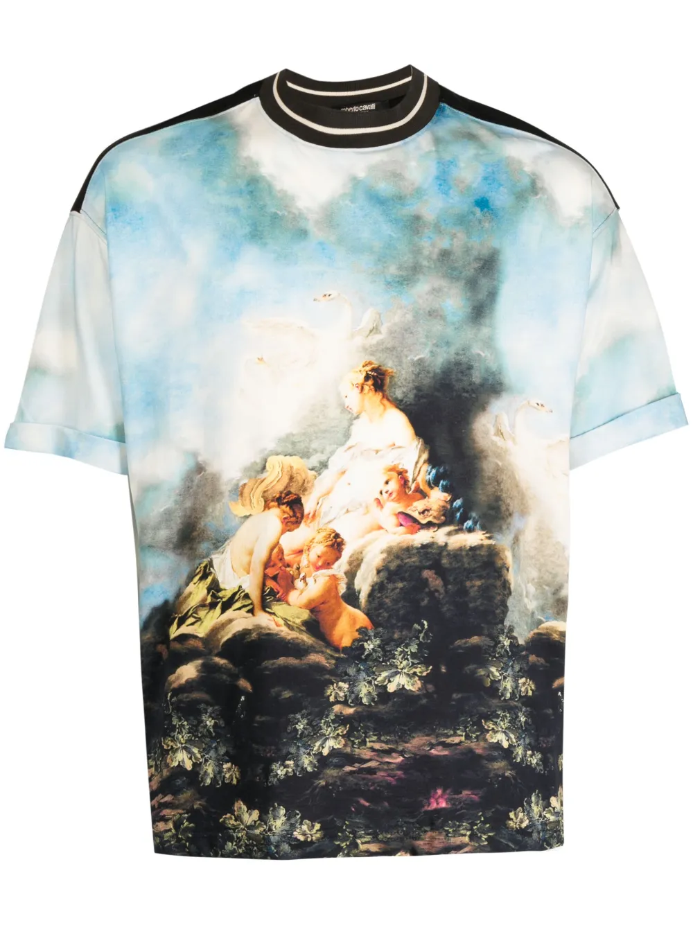 Roberto Cavalli Painting-print Cotton T-shirt In Blue