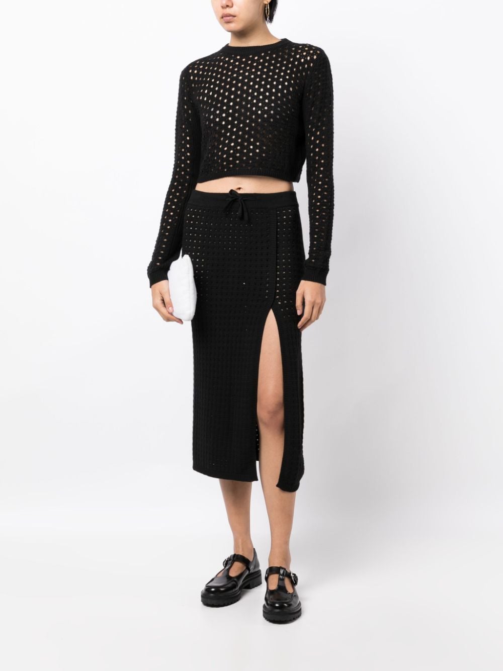 Shop Cashmere In Love Mona Crochet-knit Midi Skirt In Black