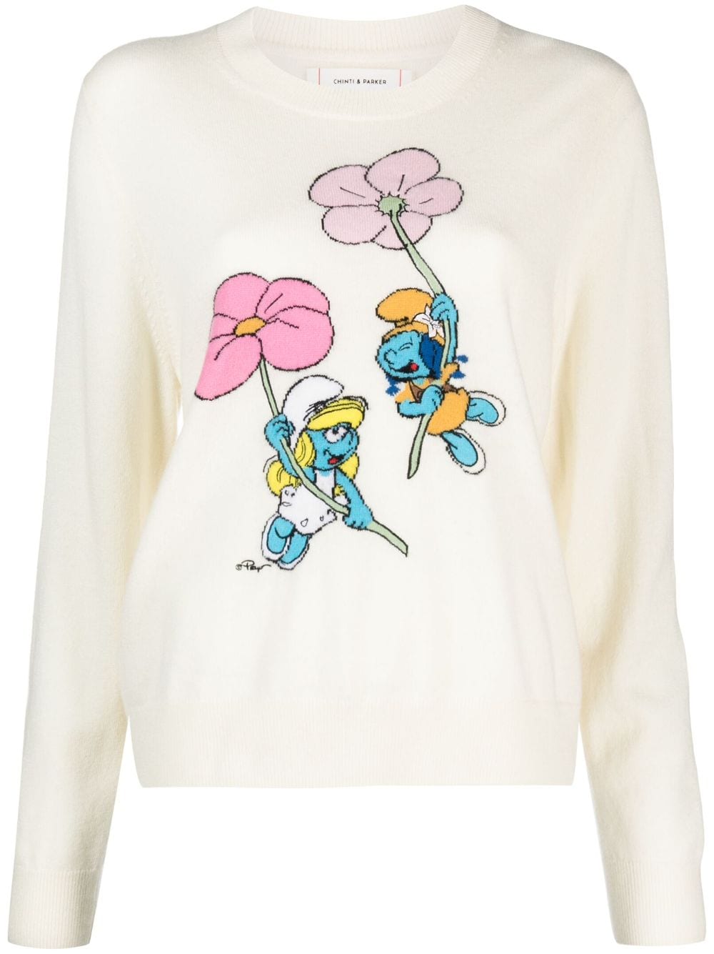 Chinti & Parker Flower Smurfs Crew-neck Jumper In Neutrals