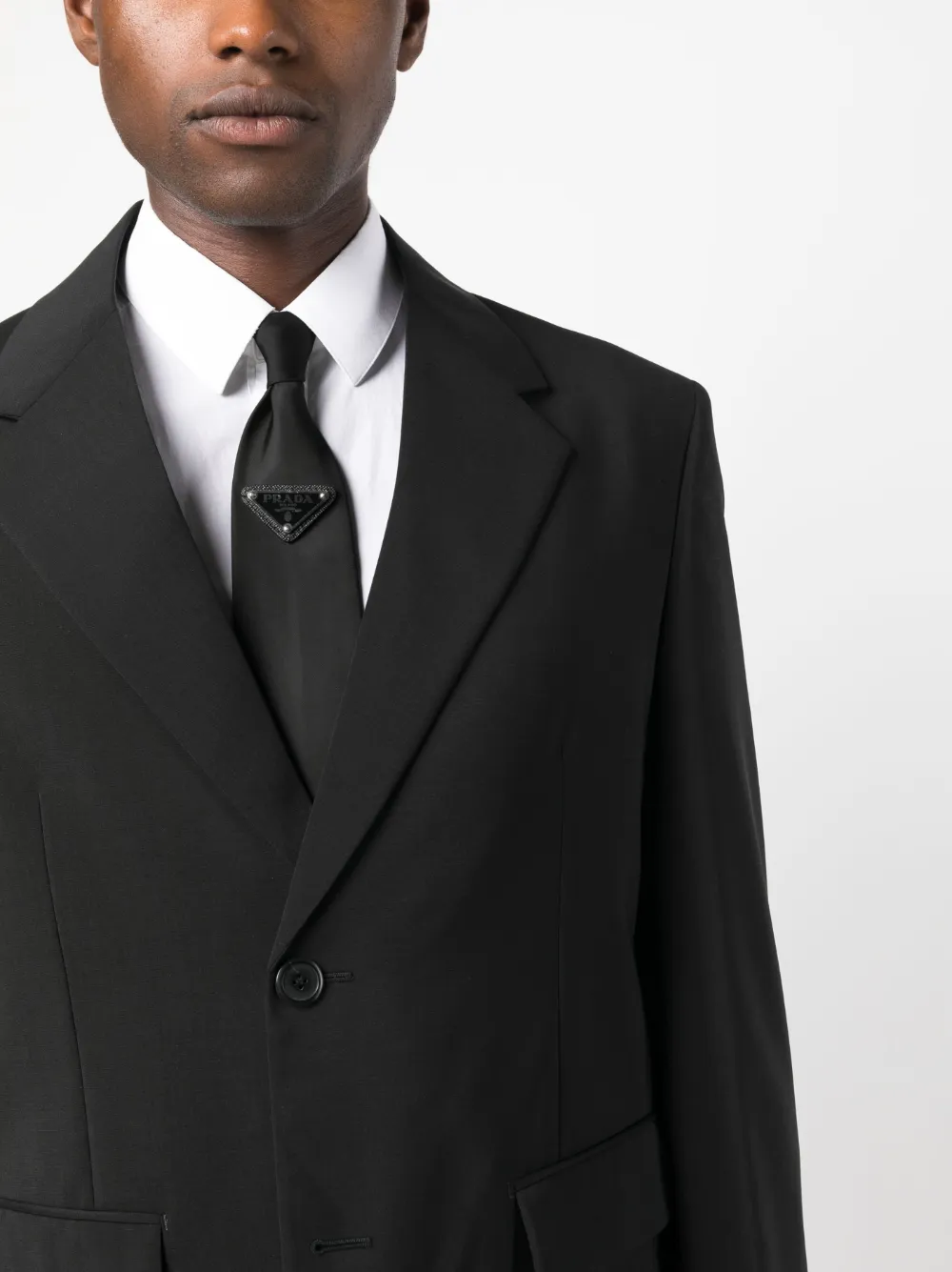 Prada Single-breasted Wool Blend Jacket In Black