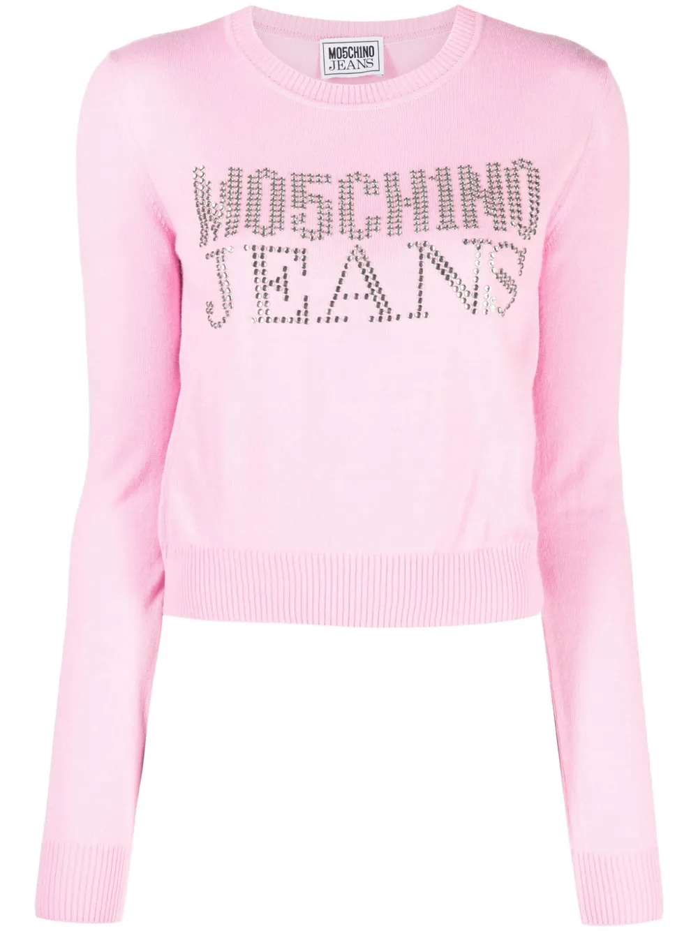 Moschino Jeans Crystal-embellished Logo Sweatshirt In Pink