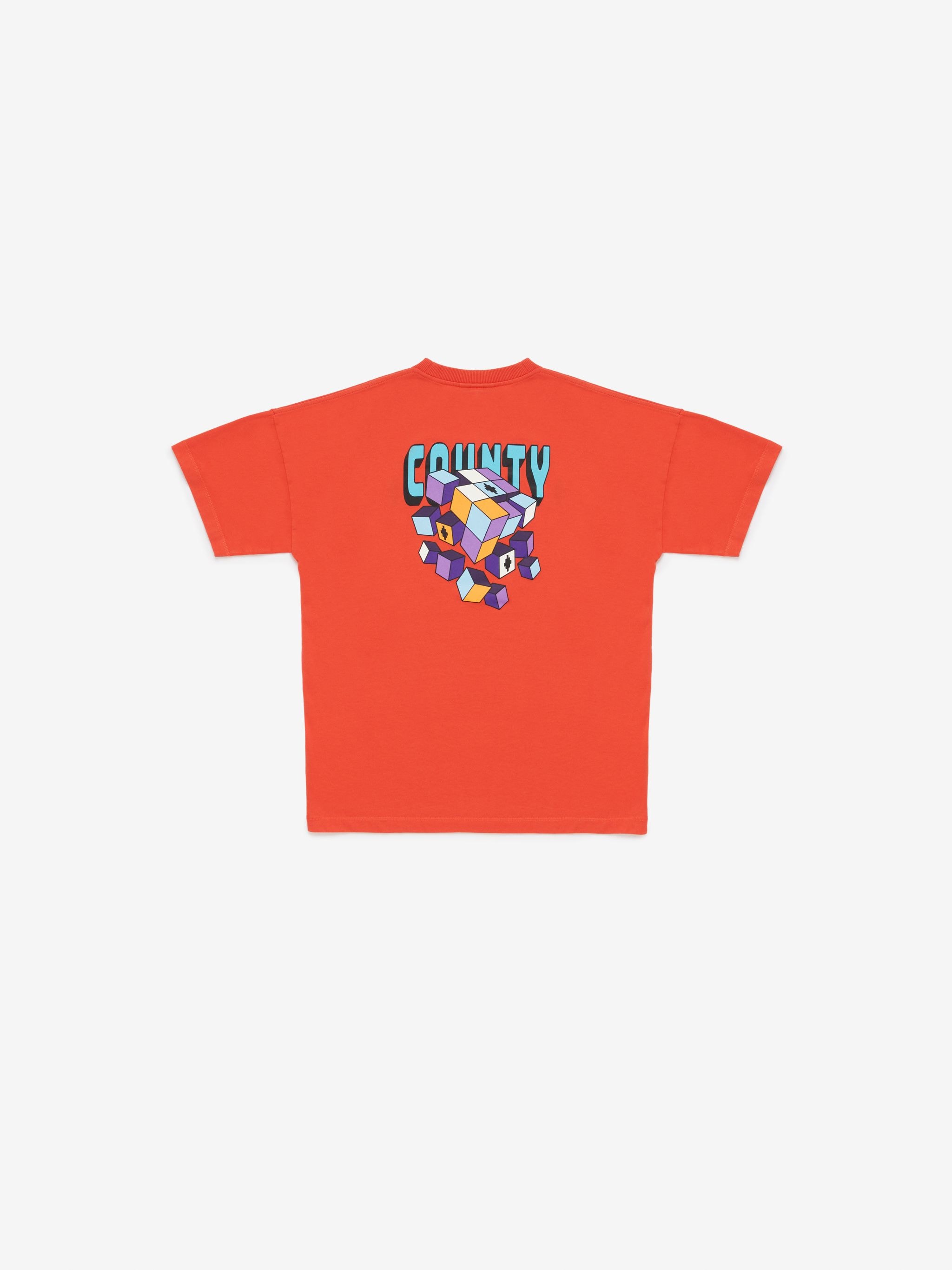 graphic-print cotton T-shirt from Marcelo Burlon Kids featuring orange, cotton, logo print at the chest, graphic print to the rear, short sleeves, crew neck and straight hem.