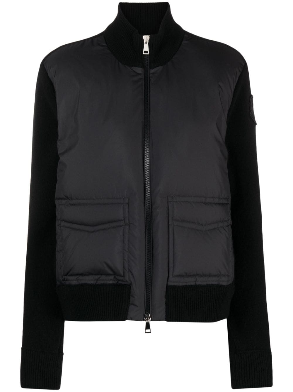 Shop Moncler Knitted-panel Padded Jacket In Schwarz