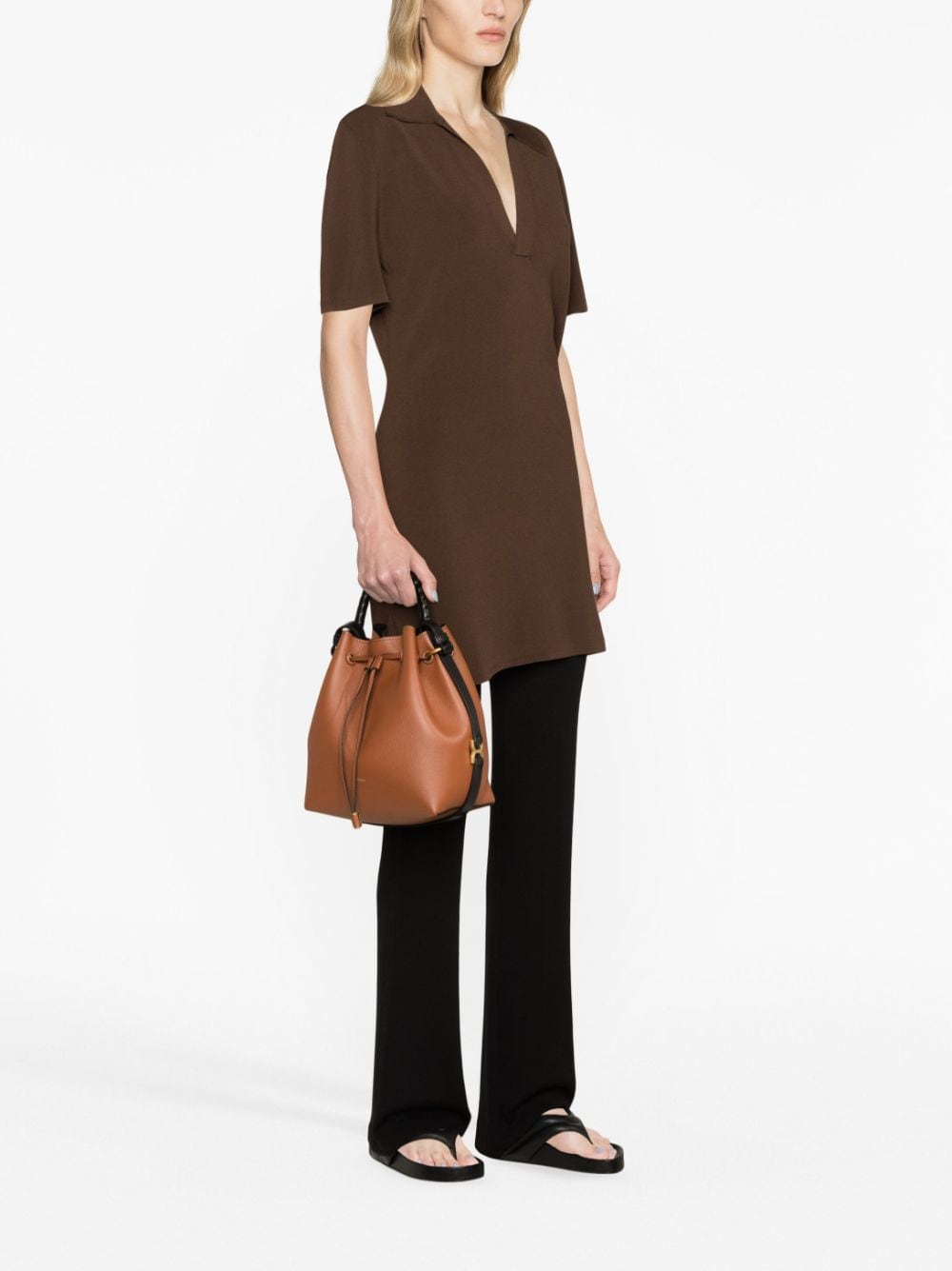 Shop Chloé Marcie Leather Bucket Bag In Brown