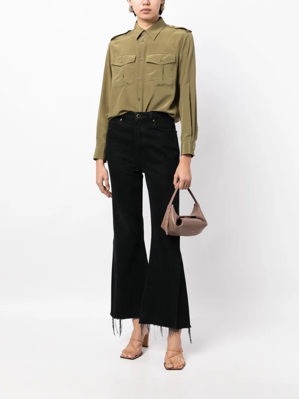 Nili Lotan epaulettes pointed-collar silk shirt - Groen