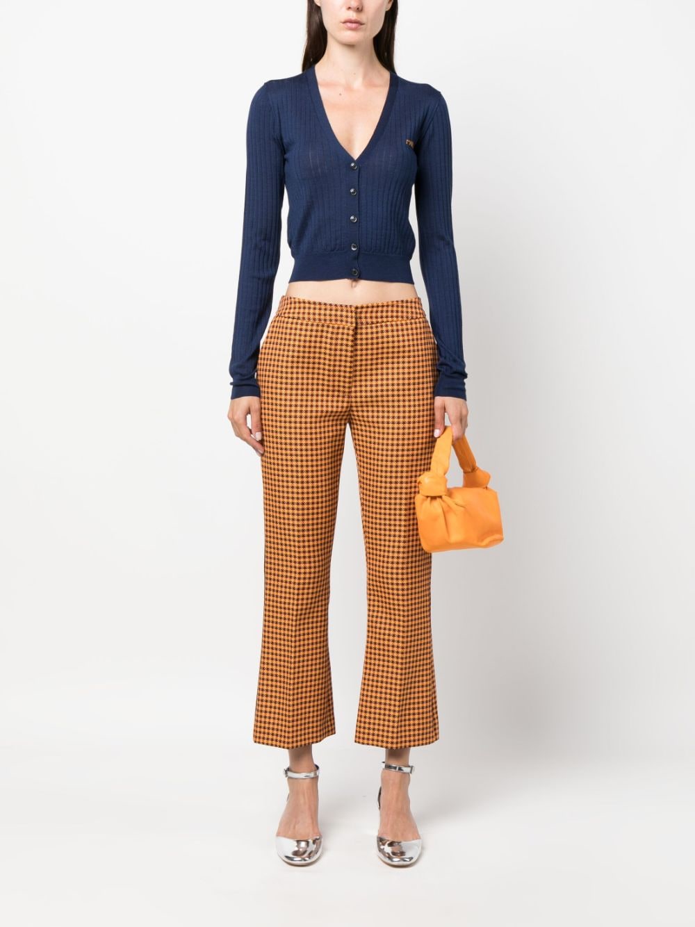 Marni houndstooth pattern cropped trousers - Oranje