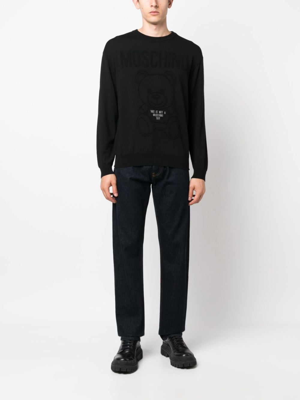 Shop Moschino Teddy Bear Virgin-wool Sweatshirt In Black