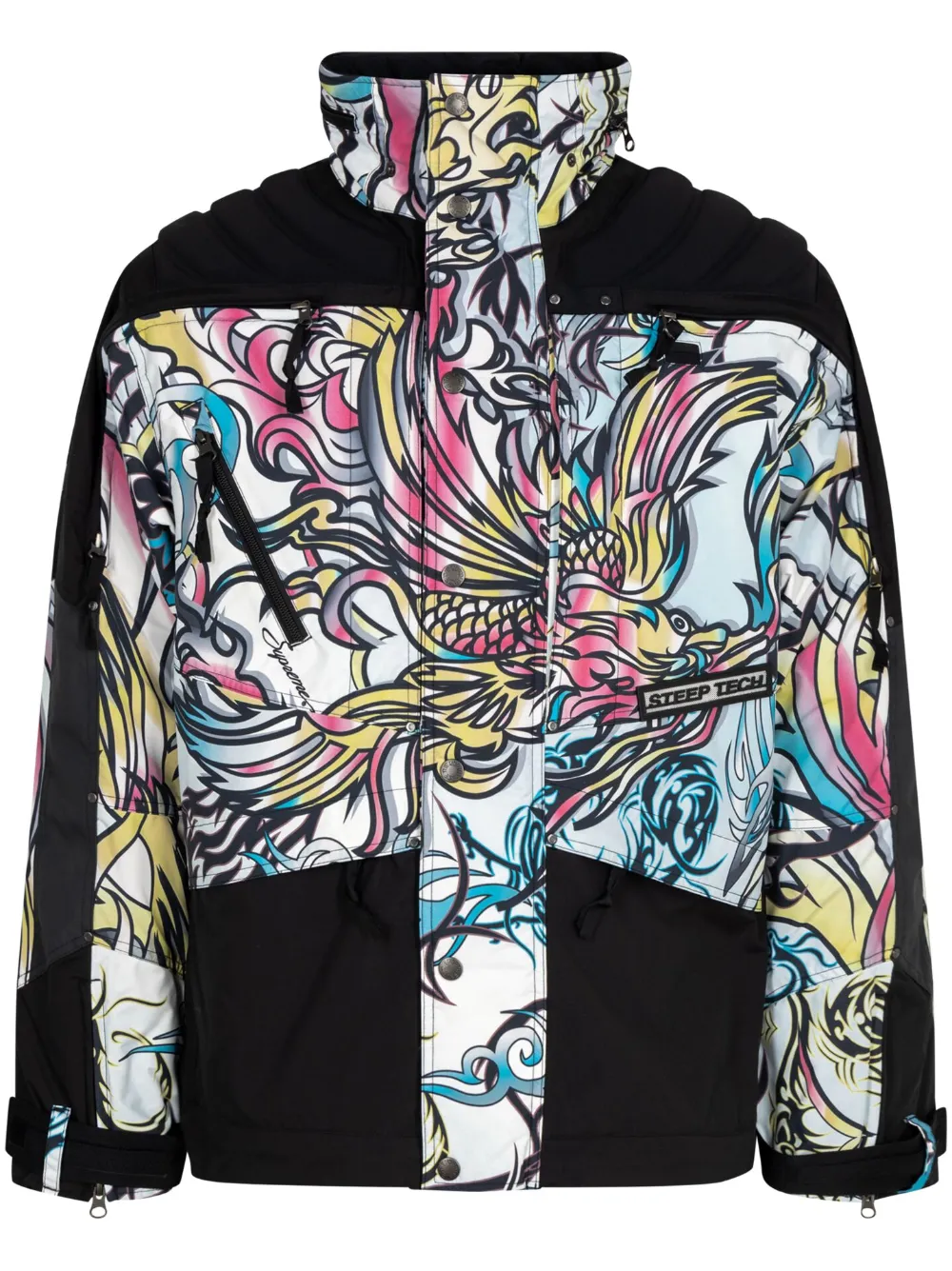 Supreme X The North Face Steep Tech "multicolor Dragon" Apogee Jacket In Black