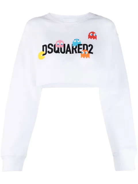 DSQUARED2 로고 프린트 크롭 스웨트셔츠