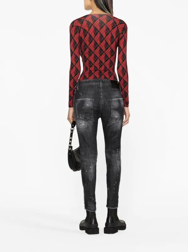 Red checkered skinny on sale jeans