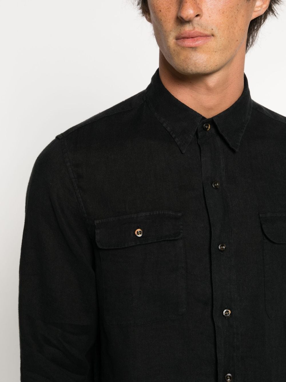 Shop Ralph Lauren Purple Label Slim-cut Linen Shirt In Black