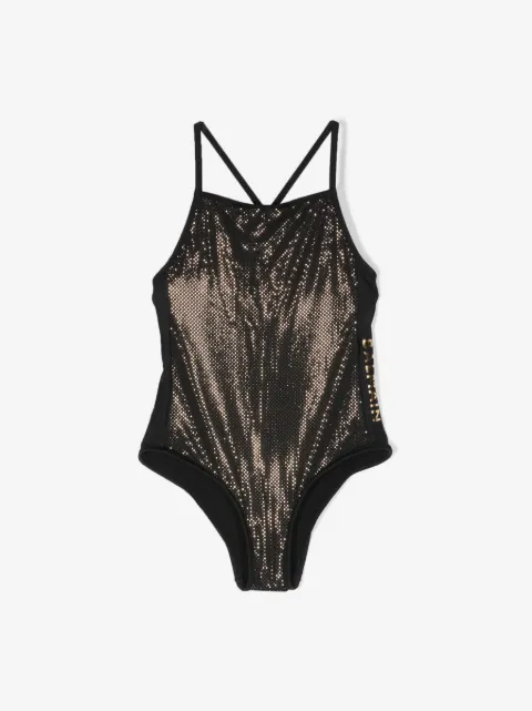 Balmain Kids logo-print thin-straps swimsuit
