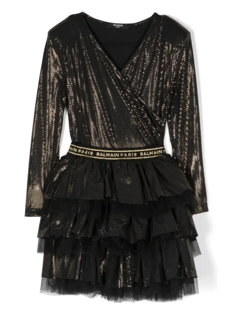 Balmain Kids فستان ملفوف بخصر بشعار الماركة