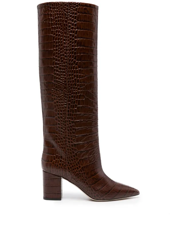 Paris Texas Anja 70mm Crocodile-effect Boots in Brown
