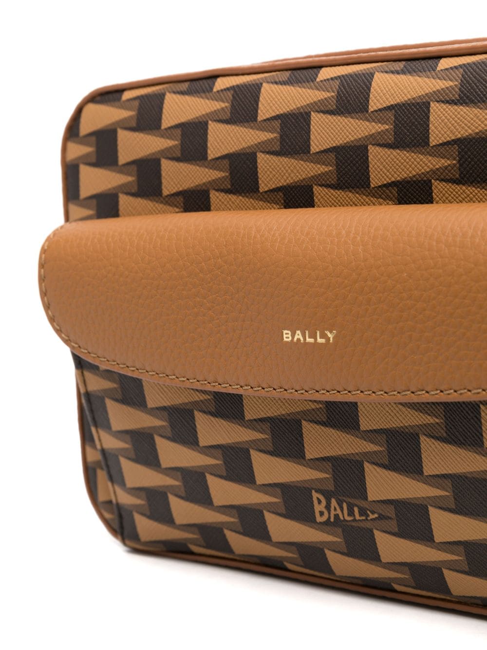 Shop Bally Daniel Pennant-print Leather Crossbody Bag In Brown