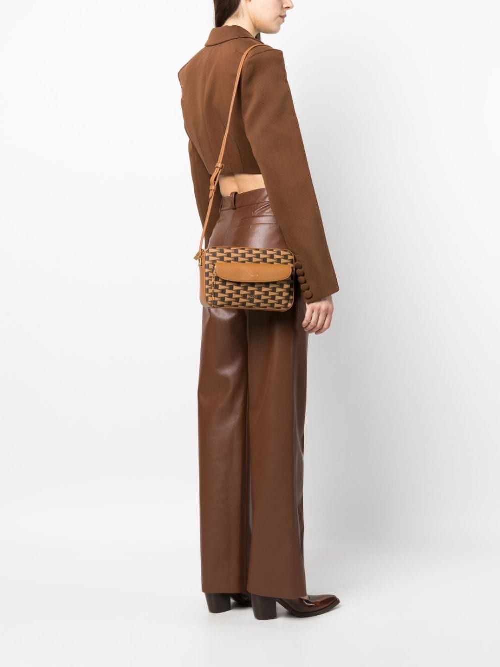 Shop Bally Daniel Pennant-print Leather Crossbody Bag In Brown