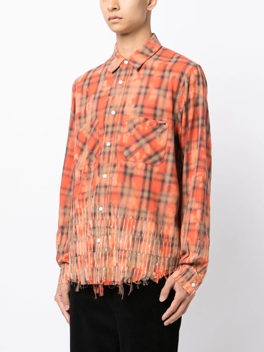 AMIRI logo-print Bleached Flannel Shirt | Orange | FARFETCH