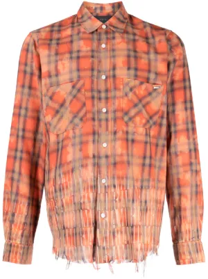 AMIRI logo-print Bleached Flannel Shirt | Orange | FARFETCH