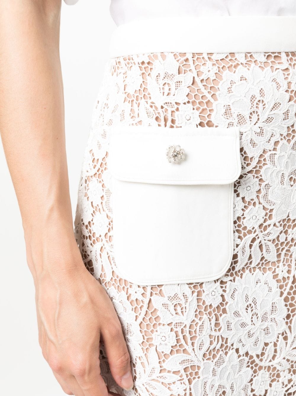 Shop Self-portrait Floral-lace Miniskirt In White