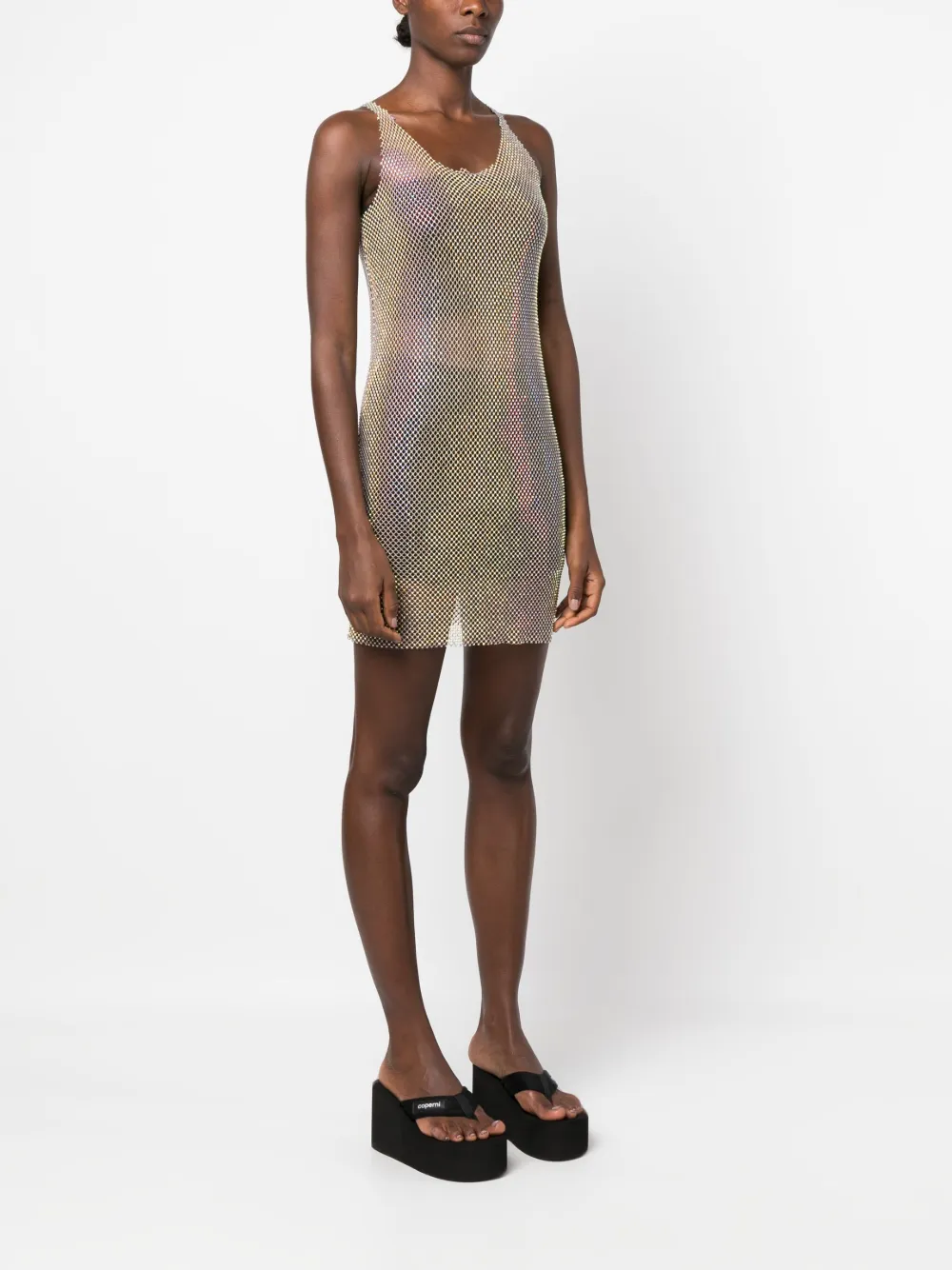  Santa Brands Crystal-embellished Chainmail Minidress - Neutrals 