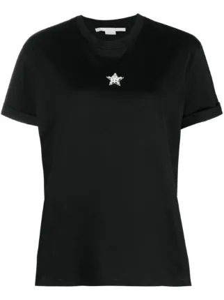 STELLA McCARTNEY スターオーガンジーTシャツ Stella McCartney star-print faux-pearl-embellished T-shirt | Black