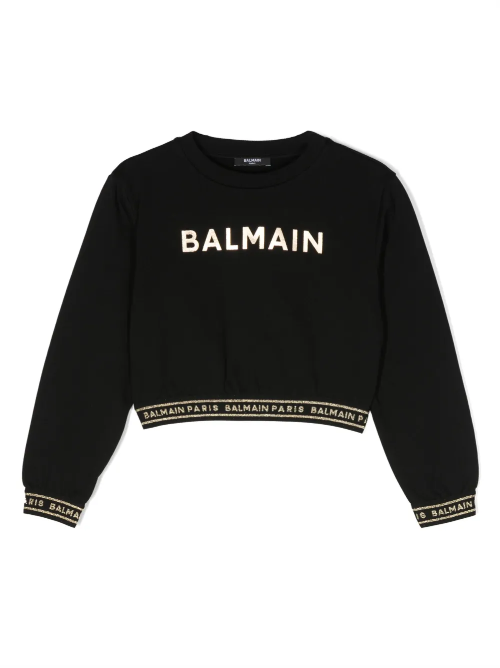 Balmain Kids logo-print cotton sweatshirt | Black | Image 1