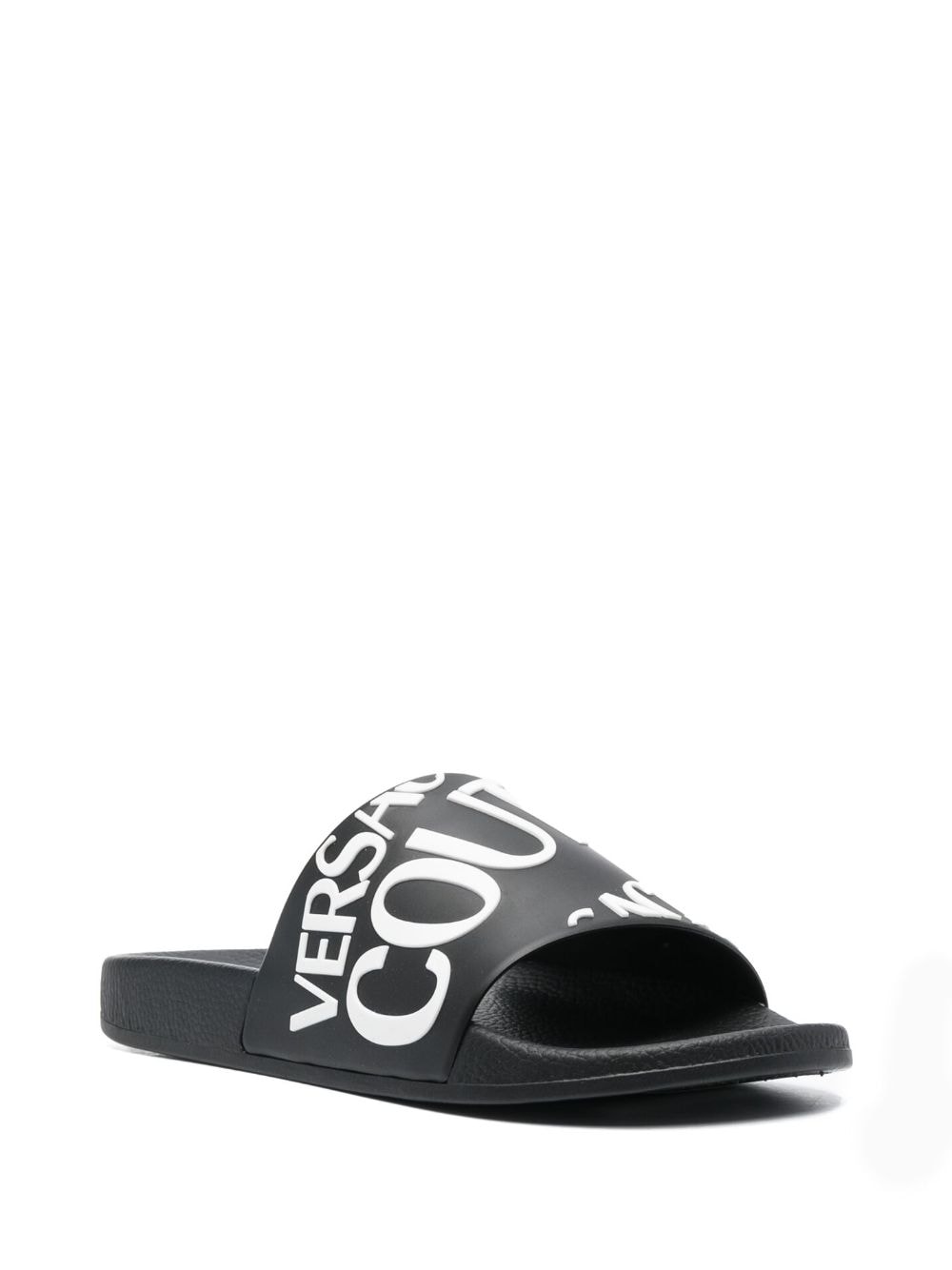 Shop Versace Jeans Couture Logo-print Moulded-footbed Slides In Black