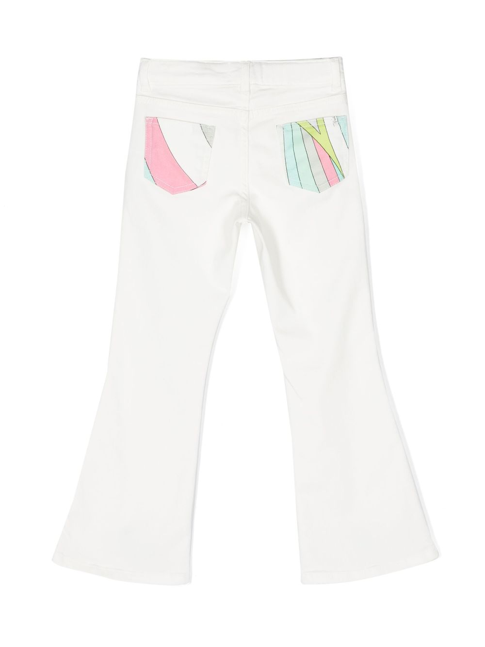 Shop Pucci Junior Iride Patch Flared Jeans In White