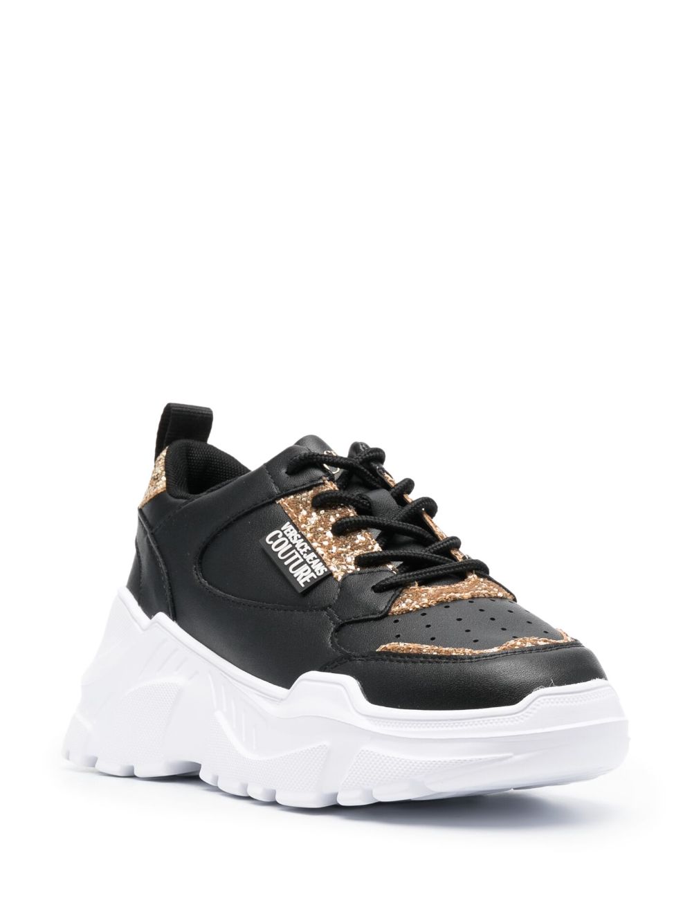 Shop Versace Jeans Couture Logo-patch Glitter-detailing Sneakers In Black