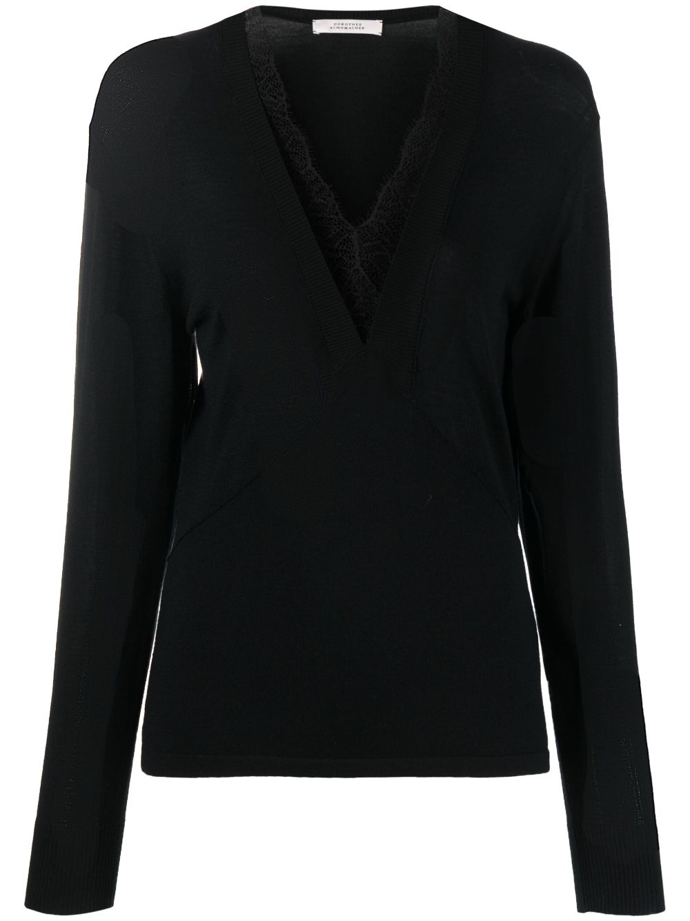 Dorothee Schumacher lace-detail long-sleeve wool top - Black