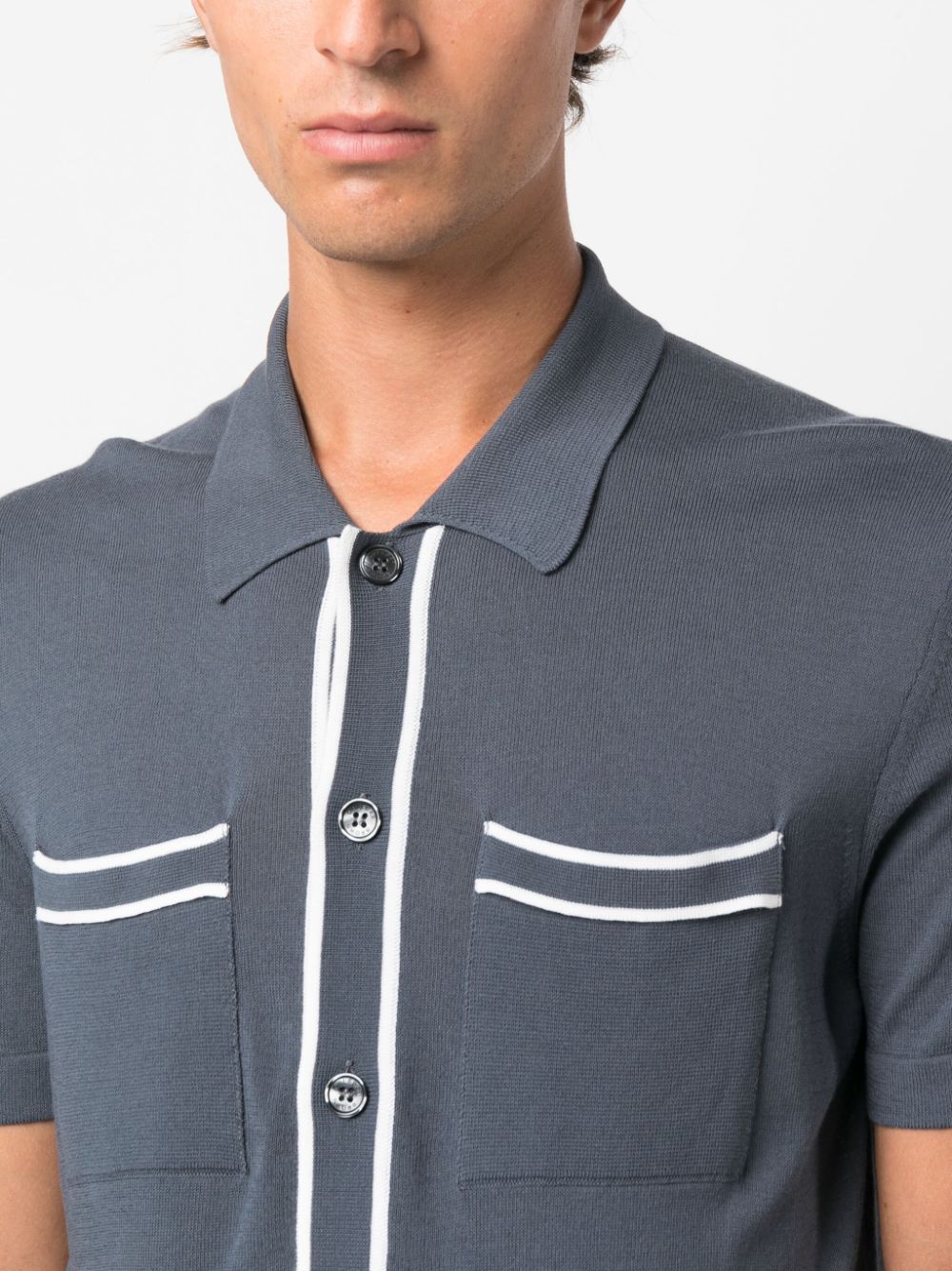 Shop Orlebar Brown Keeling Stripe-detailing Knitted Shirt In Blue