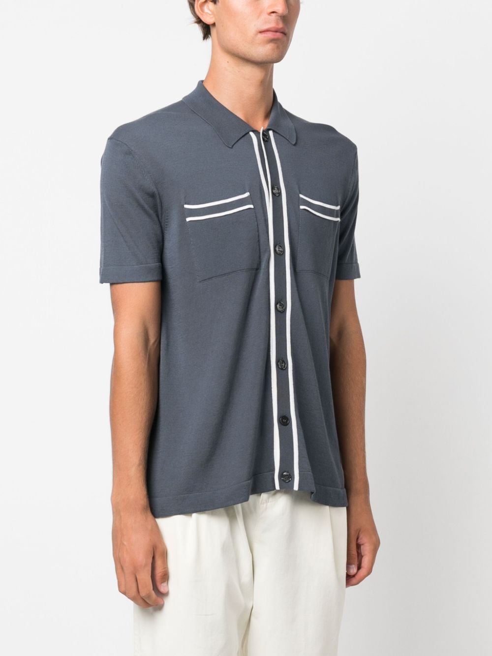 Shop Orlebar Brown Keeling Stripe-detailing Knitted Shirt In Blue