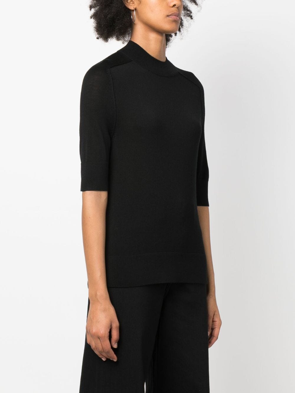 Shop Calvin Klein Ribbed-collar Wool Knitted Top In Black