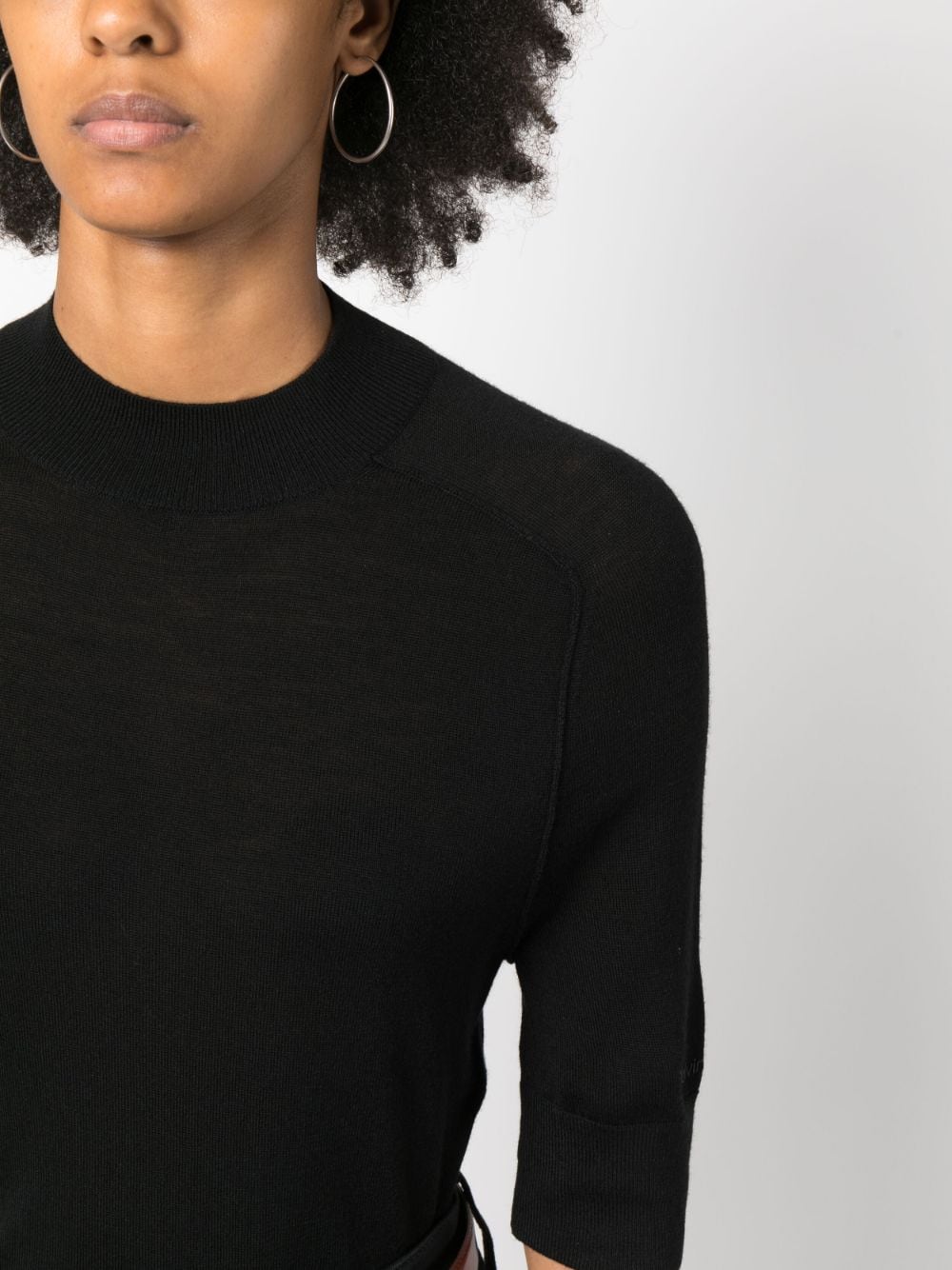 Shop Calvin Klein Ribbed-collar Wool Knitted Top In Black