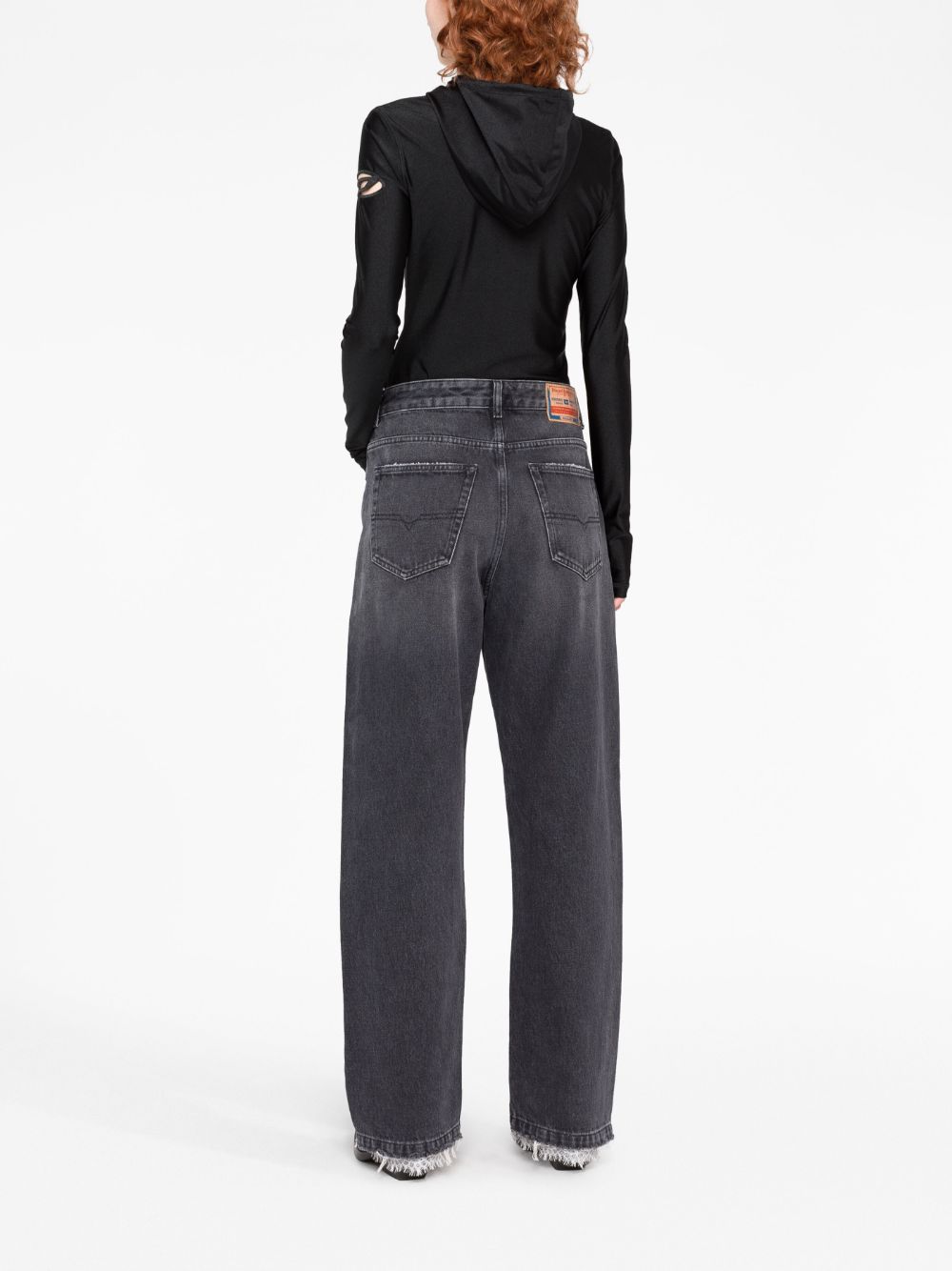 Shop Diesel Wide-leg Lace-trim Jeans In Schwarz