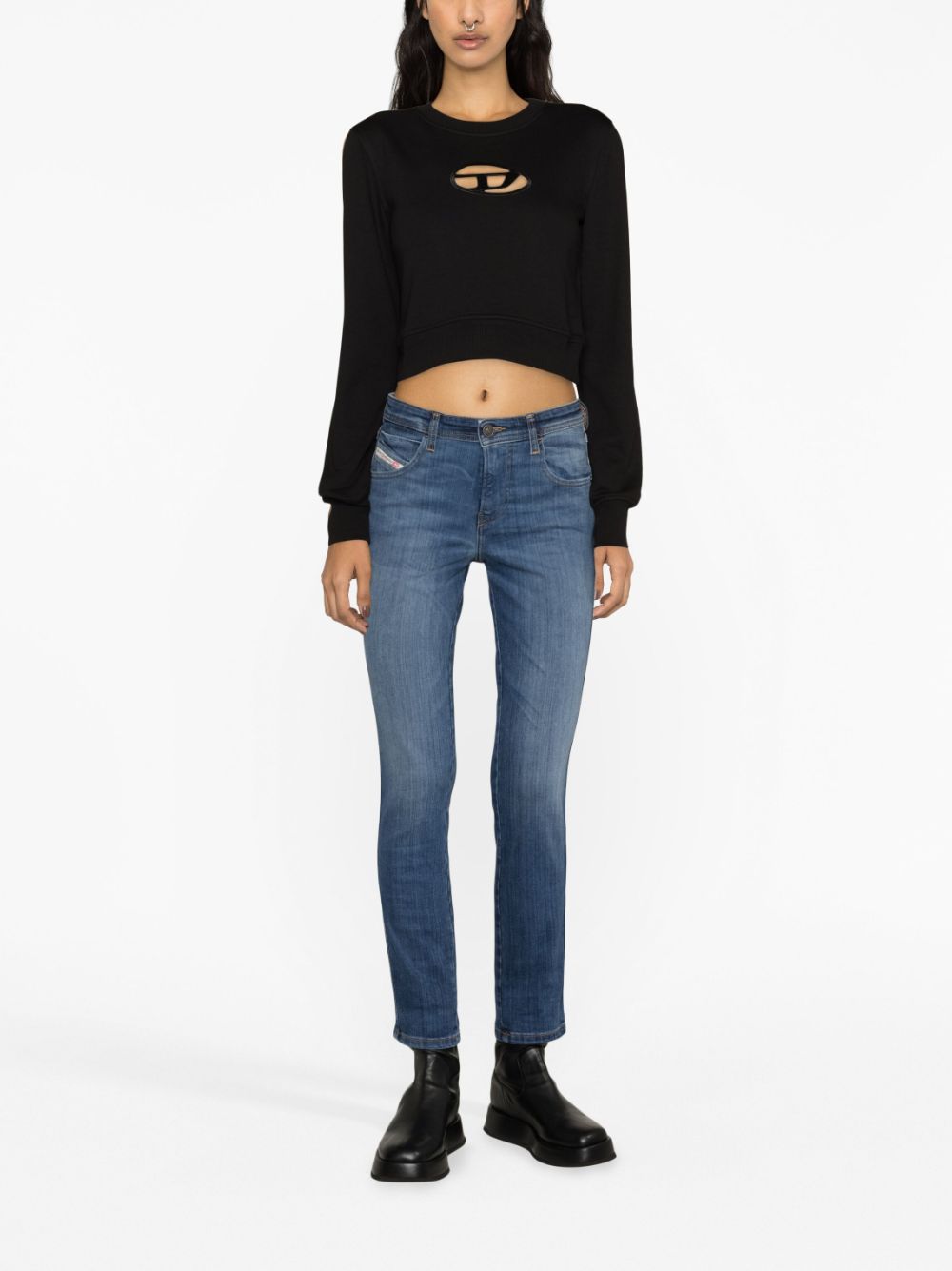 Diesel cut-out logo cropped sweatshirt - Zwart