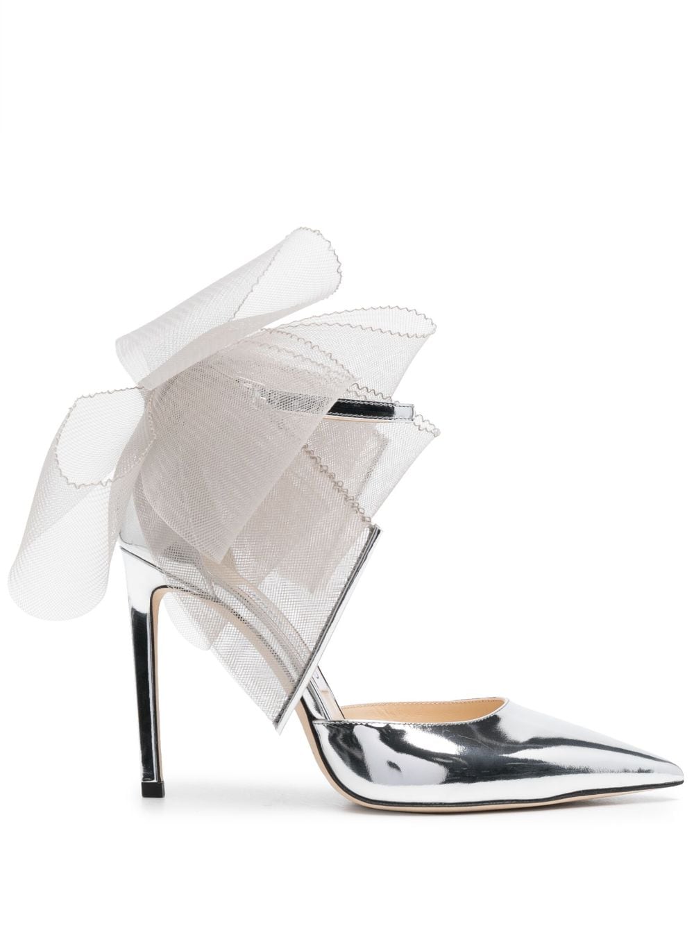 Shop Jimmy Choo Averly 100mm Oversized-bow Pumps In Silver