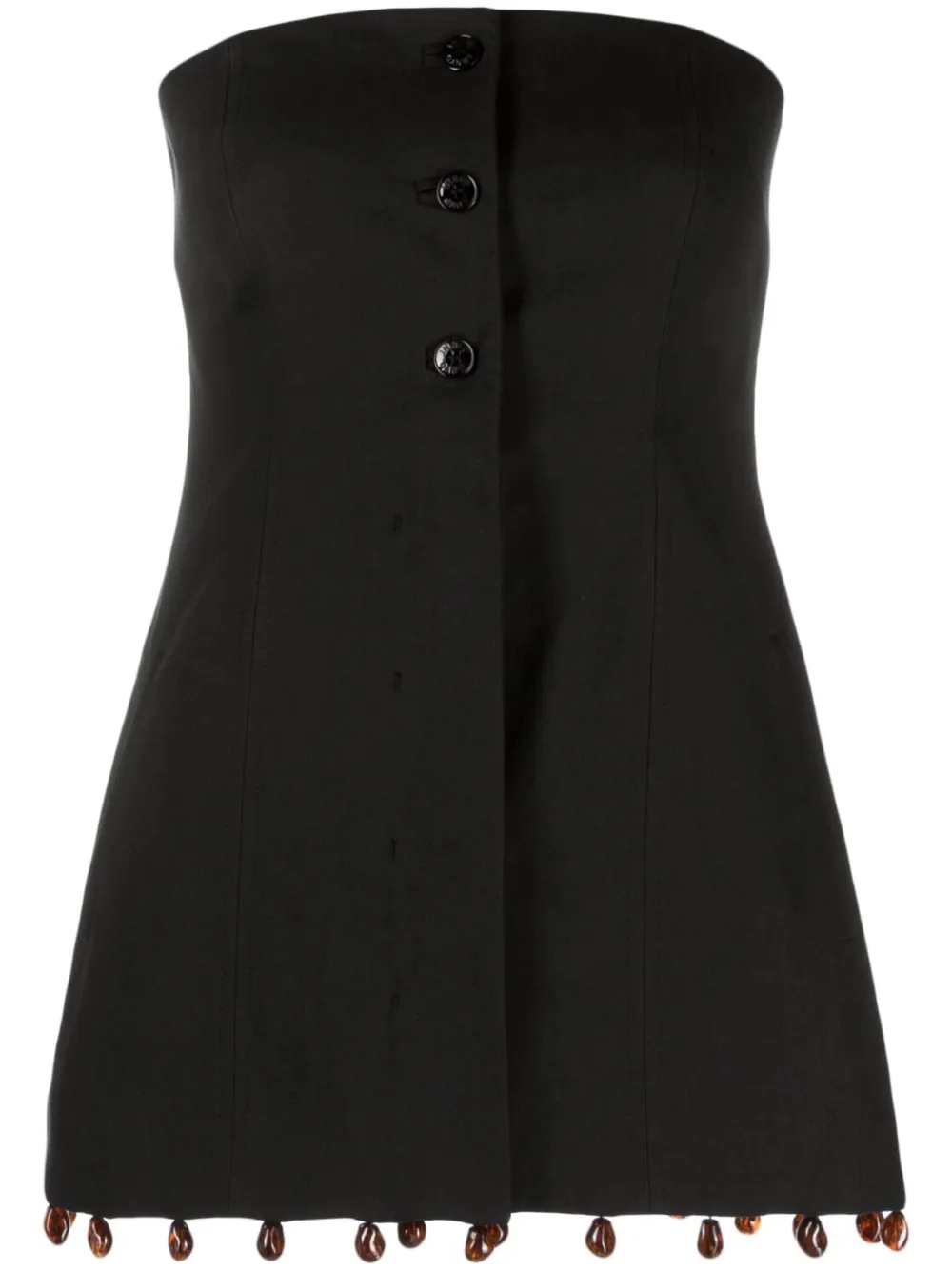 Ganni Strapless Beaded Suiting Top In Black