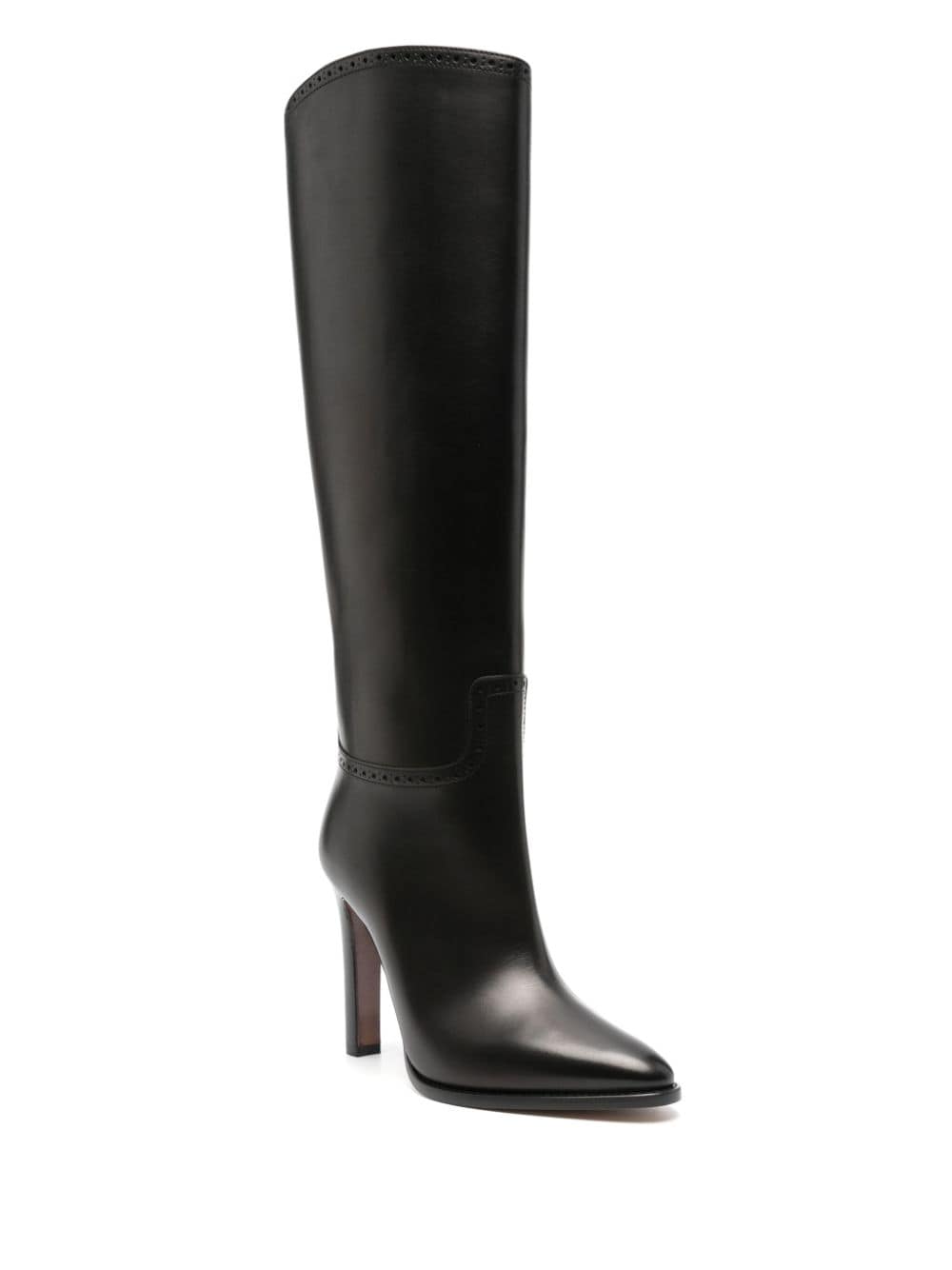 Shop Ralph Lauren Brently 100mm Knee-high Leather Boots In Black