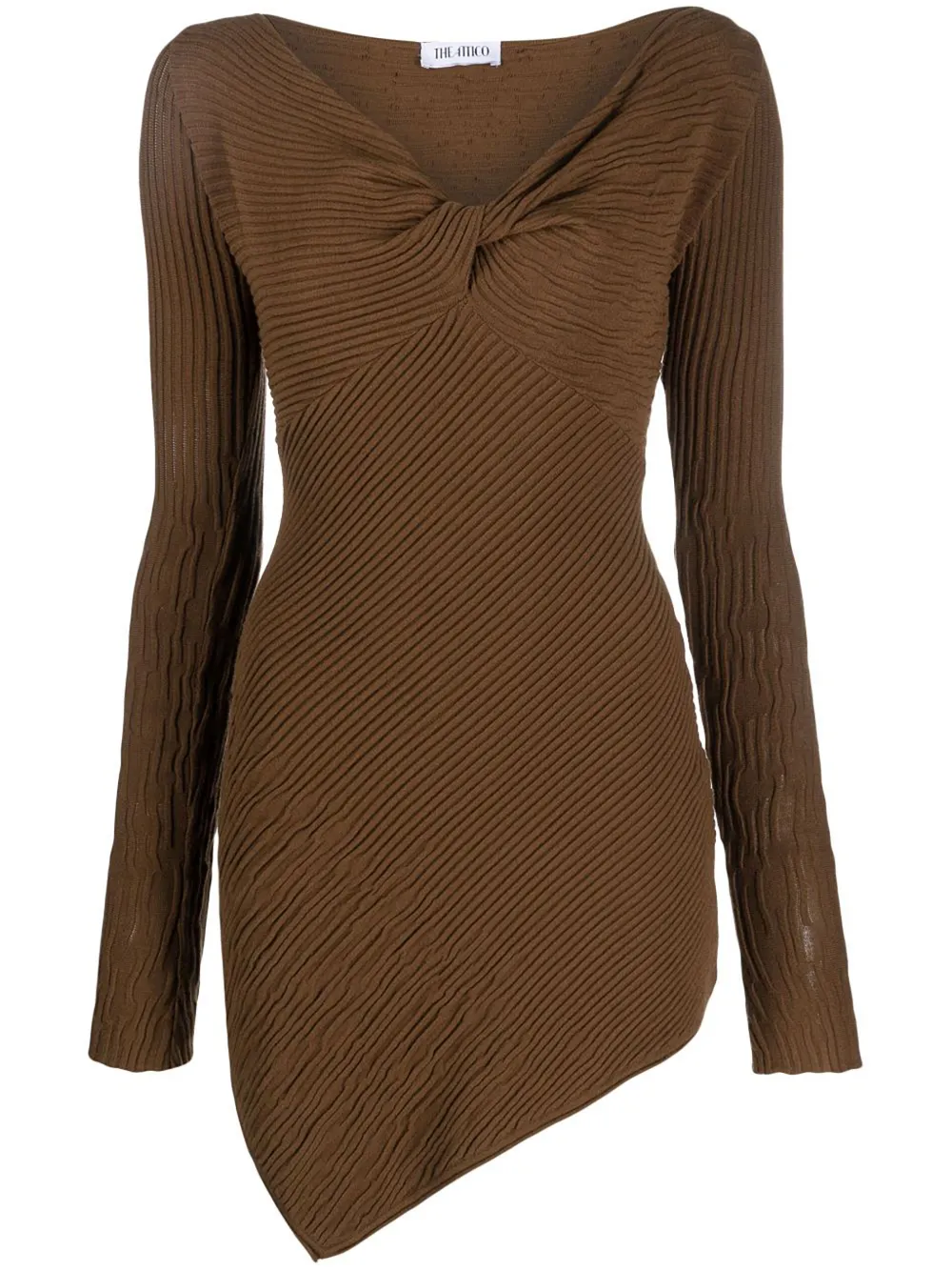 Attico Desai Asymmetric Single Shoulder Strapped Mini Dress In Brown