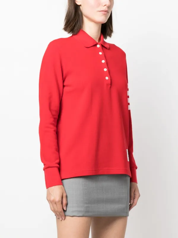 Thom Browne 4-Bar long-sleeved Polo Shirt | Red | FARFETCH