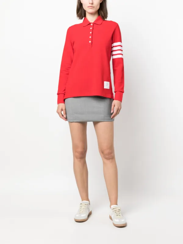 Thom Browne 4-Bar long-sleeved Polo Shirt | Red | FARFETCH