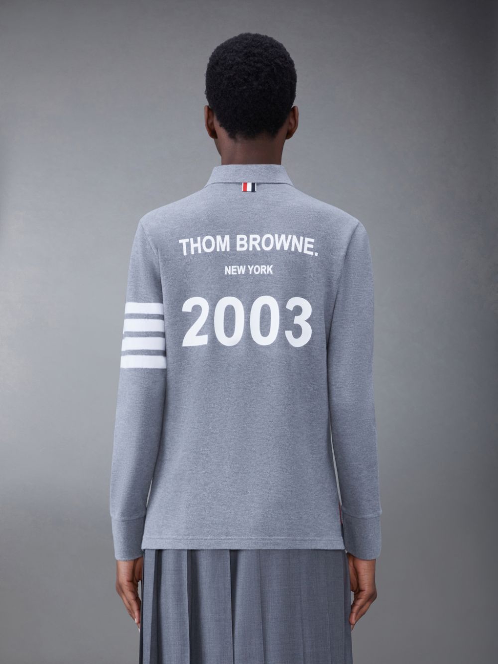 Thom Browne 4-bar Long-sleeved Polo Shirt In Grey