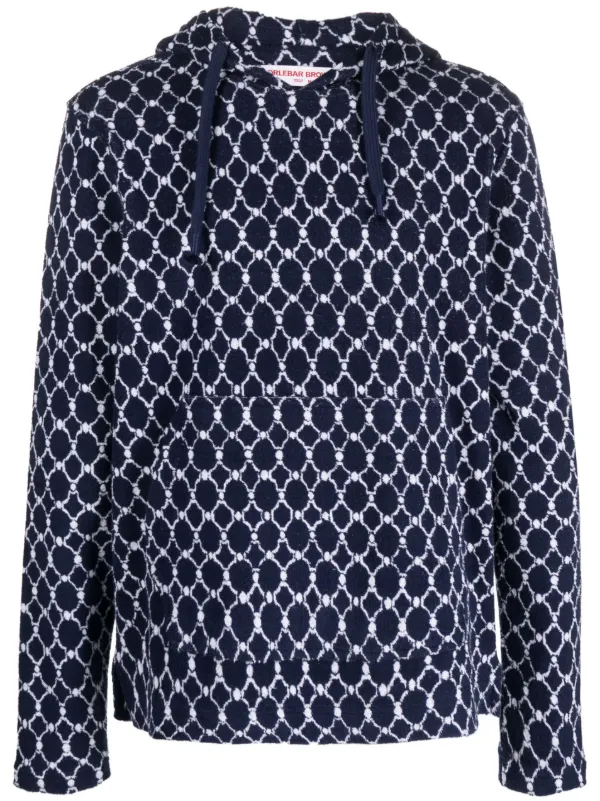 Orlebar Brown Blaine Geometric-pattern Terry-cloth Hoodie in Blue