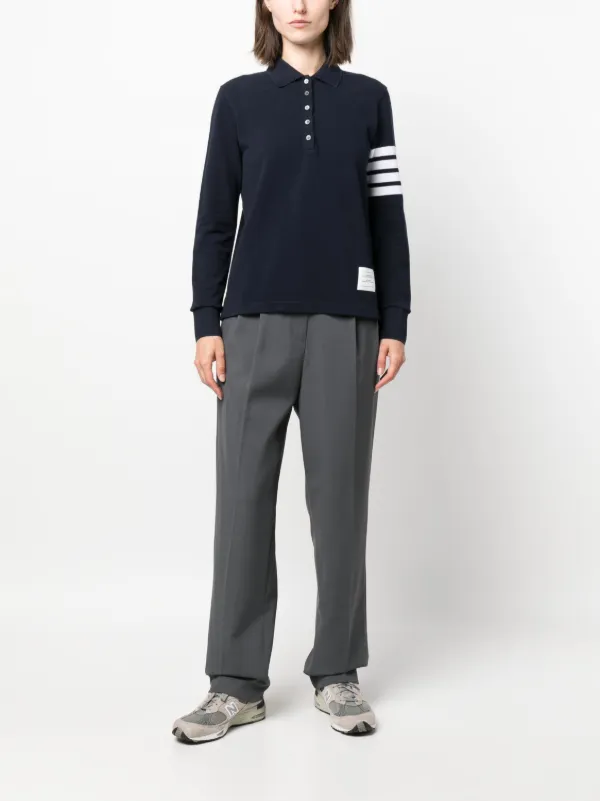 Thom Browne 4-Bar long-sleeved Polo Shirt | Blue | FARFETCH