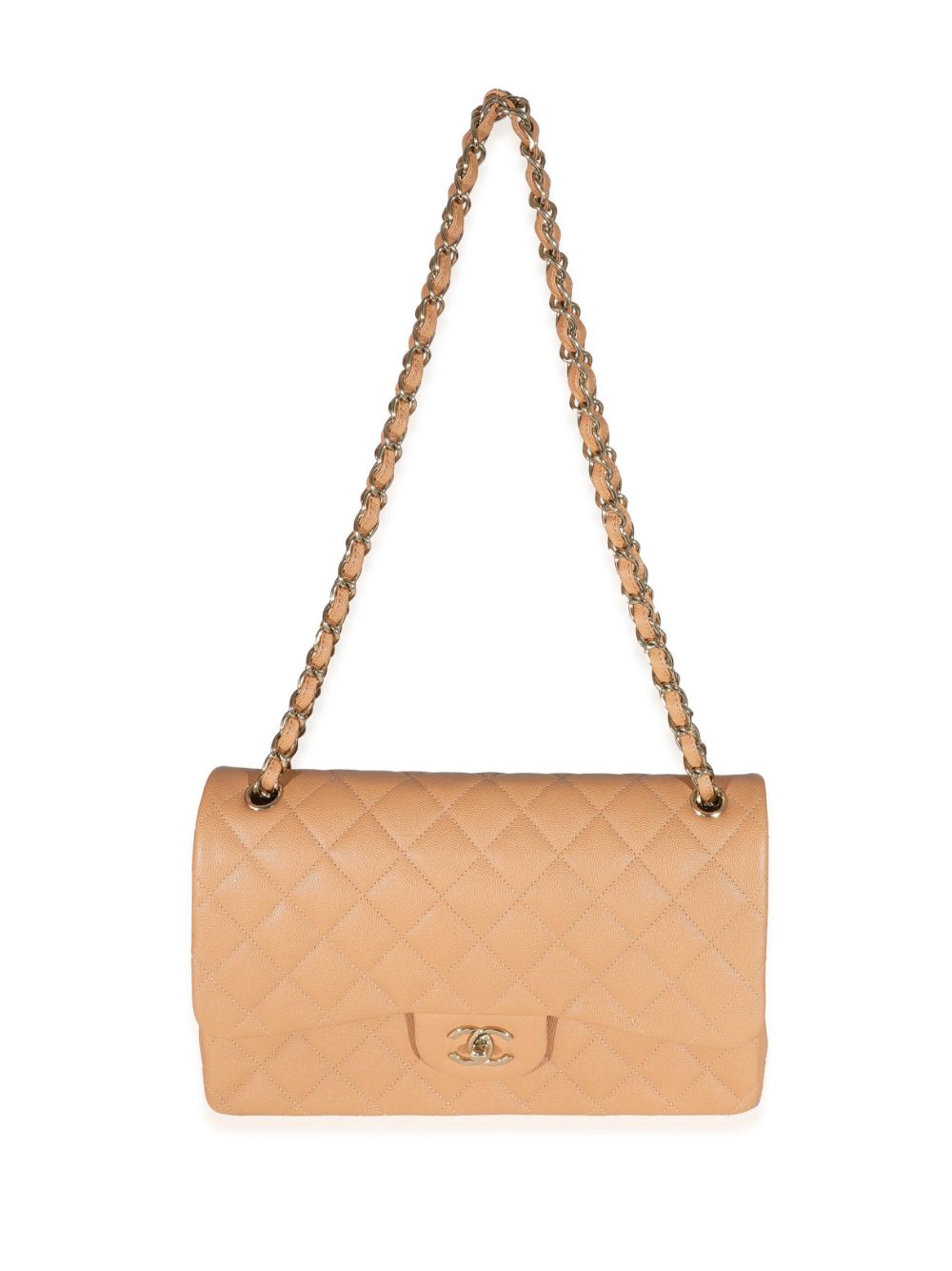 Pre-owned Chanel 2021 Jumbo Double Flap Shoulder Bag In Neutrals