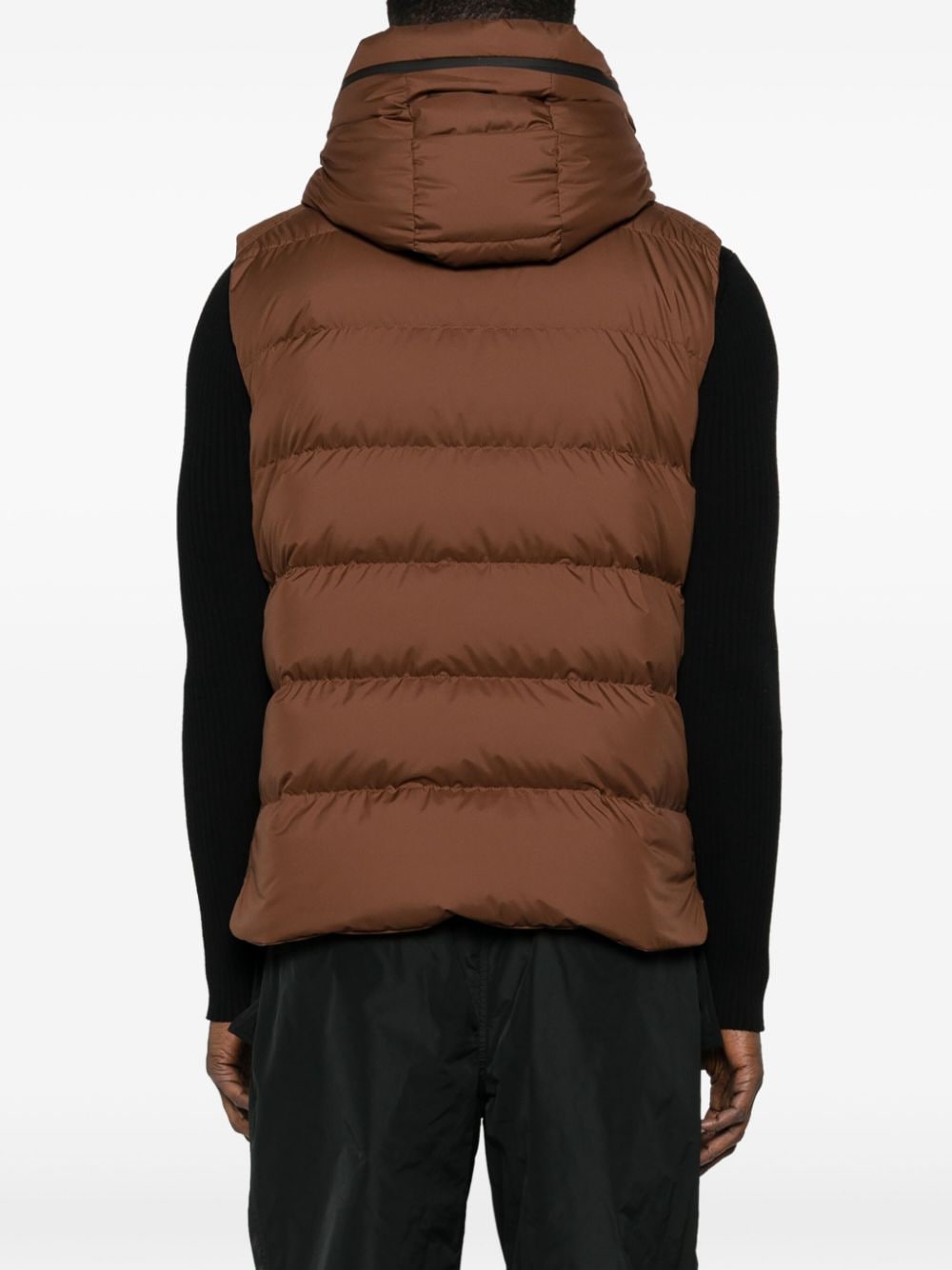 Shop Moncler Cardamine Hooded Puffer Gilet In Braun
